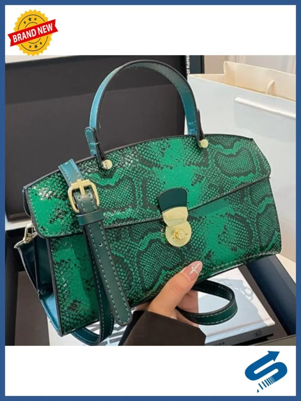 Vintage Snake Print PU Leather Satchel Handbag Convertible Crossbody